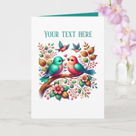 Schattige liefdes vogels Trouwen voeg tekst toe Kaart (Orchidee)