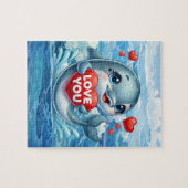 Schattige liefdesdolfijn strand legpuzzel (Horizontaal)