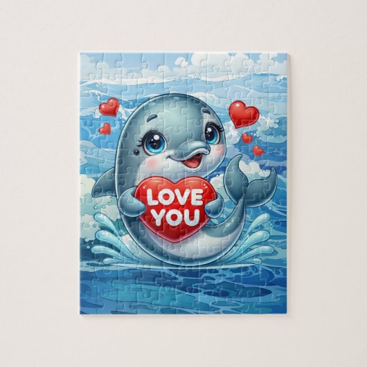 Schattige liefdesdolfijn strand legpuzzel (Verticaal)