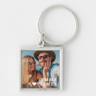 Schattige Liefdeshart Foto Koppels Gepersonaliseer Sleutelhanger