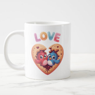 Schattige Liefdesvogels in een Hart Koekje Grote Koffiekop