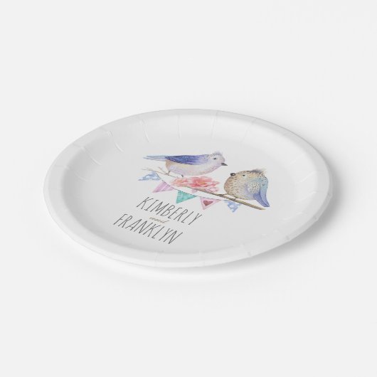 schattige liefdesvogels koppel bijtend bos papieren bordje (Gekanteld)