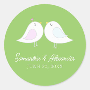 Schattige Liefdesvogels Lime Groen Ronde Sticker