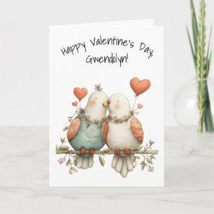 Schattige liefdesvogels met harten Gelukkige Valen Kaart