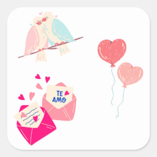 schattige liefdesvogels & romantische brieven vierkante sticker