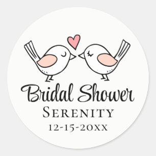 Schattige Liefdesvogels Roze Bruiloftsshower Ronde Sticker