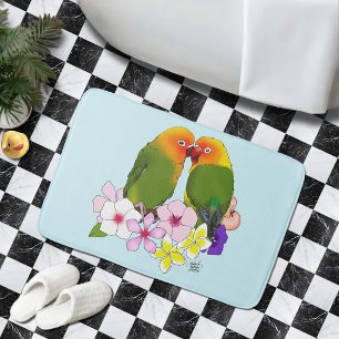Schattige Liefdesvogels Tropische Bloemen Romantis Badmat