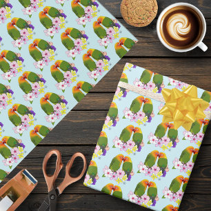Schattige Liefdesvogels Tropische Bloemen Romantis Cadeaupapier