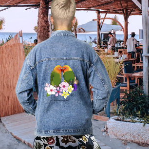 Schattige Liefdesvogels Tropische Bloemen Romantis Denim Jacket