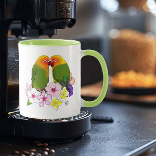 Schattige Liefdesvogels Tropische Bloemen Romantis Mok