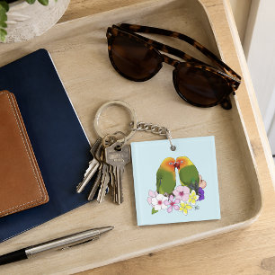 Schattige Liefdesvogels Tropische Bloemen Romantis Sleutelhanger