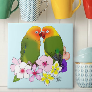 Schattige Liefdesvogels Tropische Bloemen Romantis Tegeltje