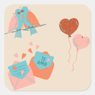 schattige liefdesvogels vierkante sticker