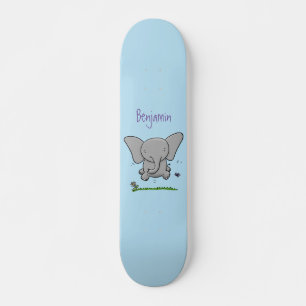 Schattige lieve baby olifant cartoon illustratie persoonlijk skateboard
