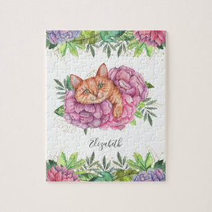 Schattige Lieve Bloemkatnaam Legpuzzel