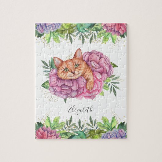 Schattige Lieve Bloemkatnaam Legpuzzel (Verticaal)