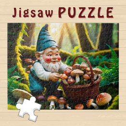 Schattige lieve Kabouter plukt Paddenstoelen in Bo Legpuzzel