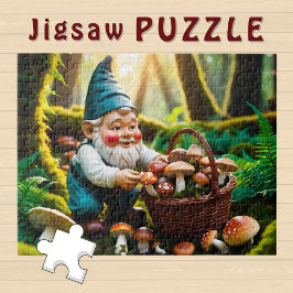 Schattige lieve Kabouter plukt Paddenstoelen in Bo Legpuzzel