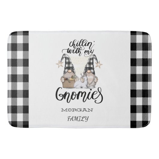 Schattige lieve kabouters Zwart buffelplaid Badmat (Voorkant)
