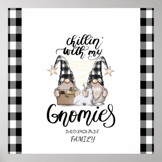 Schattige lieve kabouters Zwart buffelplaid Poster (Voorkant)
