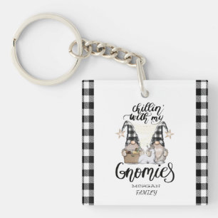 Schattige lieve kabouters Zwart buffelplaid Sleutelhanger