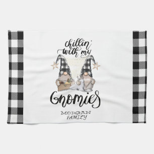 Schattige lieve kabouters Zwart buffelplaid Theedoek