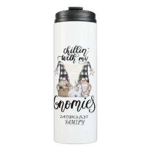 Schattige lieve kabouters Zwart buffelplaid Thermosbeker