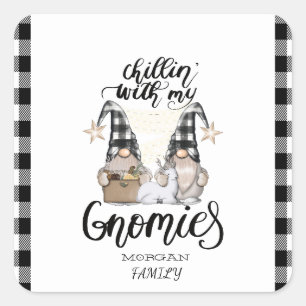 Schattige lieve kabouters Zwart buffelplaid Vierkante Sticker
