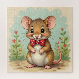 Schattige lieve kleine muis met stropdas legpuzzel