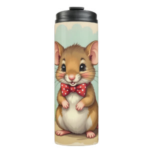 Schattige lieve kleine muis met stropdas thermosbeker