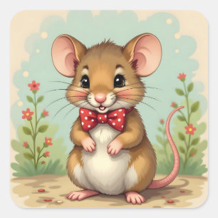 Schattige lieve kleine muis met stropdas vierkante sticker