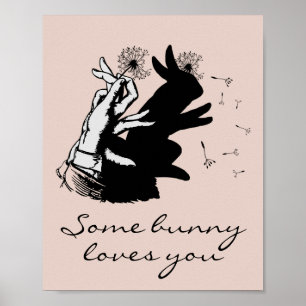 Schattige Lieve Liefde Konijn Stomp Zwarte Pastel Poster