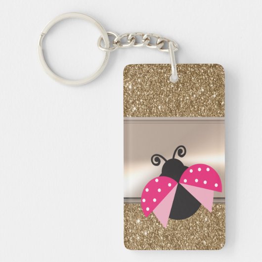 Schattige Lieve Lieveheersbeestje Op Gouden Glitte Sleutelhanger (Voorkant)