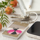 Schattige Lieve Lieveheersbeestje Op Gouden Glitte Sleutelhanger (Voorkant Rechts)