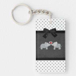 Schattige Lieve Olifanten,Stippen,Zwarte Strik Sleutelhanger
