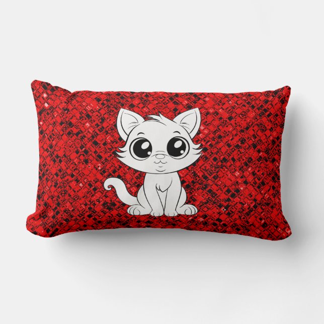 Schattige Lieve Witte Kat Cartoon-30853 Kussen (Voorkant)
