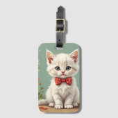 Schattige lieve witte kat met vlinderdas bagagelabel (Voorkant (verticaal))