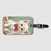 Schattige lieve witte kat met vlinderdas bagagelabel (Voorkant (horizontaal))