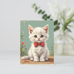 Schattige lieve witte kat met vlinderdas briefkaart