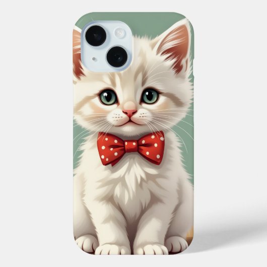 Schattige lieve witte kat met vlinderdas Case-Mate iPhone case (Achterkant)