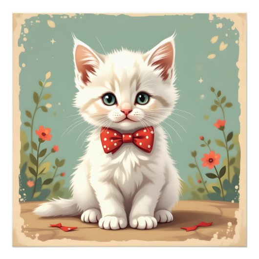 Schattige lieve witte kat met vlinderdas foto afdruk (Voorkant)