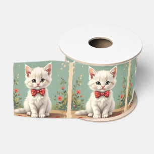Schattige lieve witte kat met vlinderdas grosgrain lint