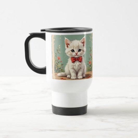 Schattige lieve witte kat met vlinderdas reisbeker (Links)