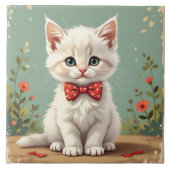 Schattige lieve witte kat met vlinderdas tegeltje (Voorkant)