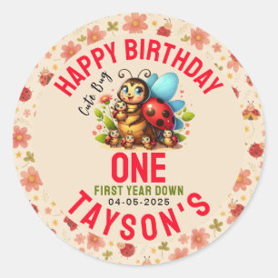 Schattige lieveheersbeestje 1e verjaardag Bug Th Ronde Sticker
