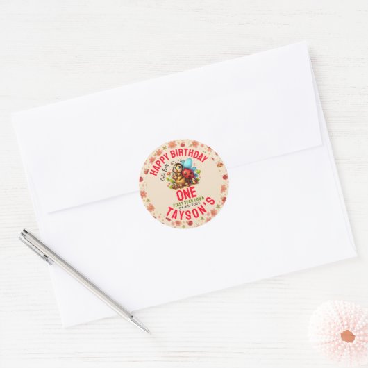 Schattige lieveheersbeestje 1e verjaardag | Bug Th Ronde Sticker (Envelop)