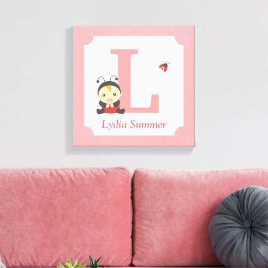 Schattige lieveheersbeestje baby meisje kinderkame canvas afdruk (Insitu (Woonkamer))