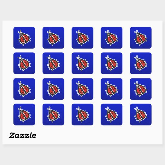 Schattige lieveheersbeestje; blauw vierkante sticker (Vel)