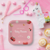 Schattige lieveheersbeestje bloemen Baby shower Papieren Bordje (Feest)