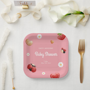 Schattige lieveheersbeestje bloemen Baby shower Papieren Bordje